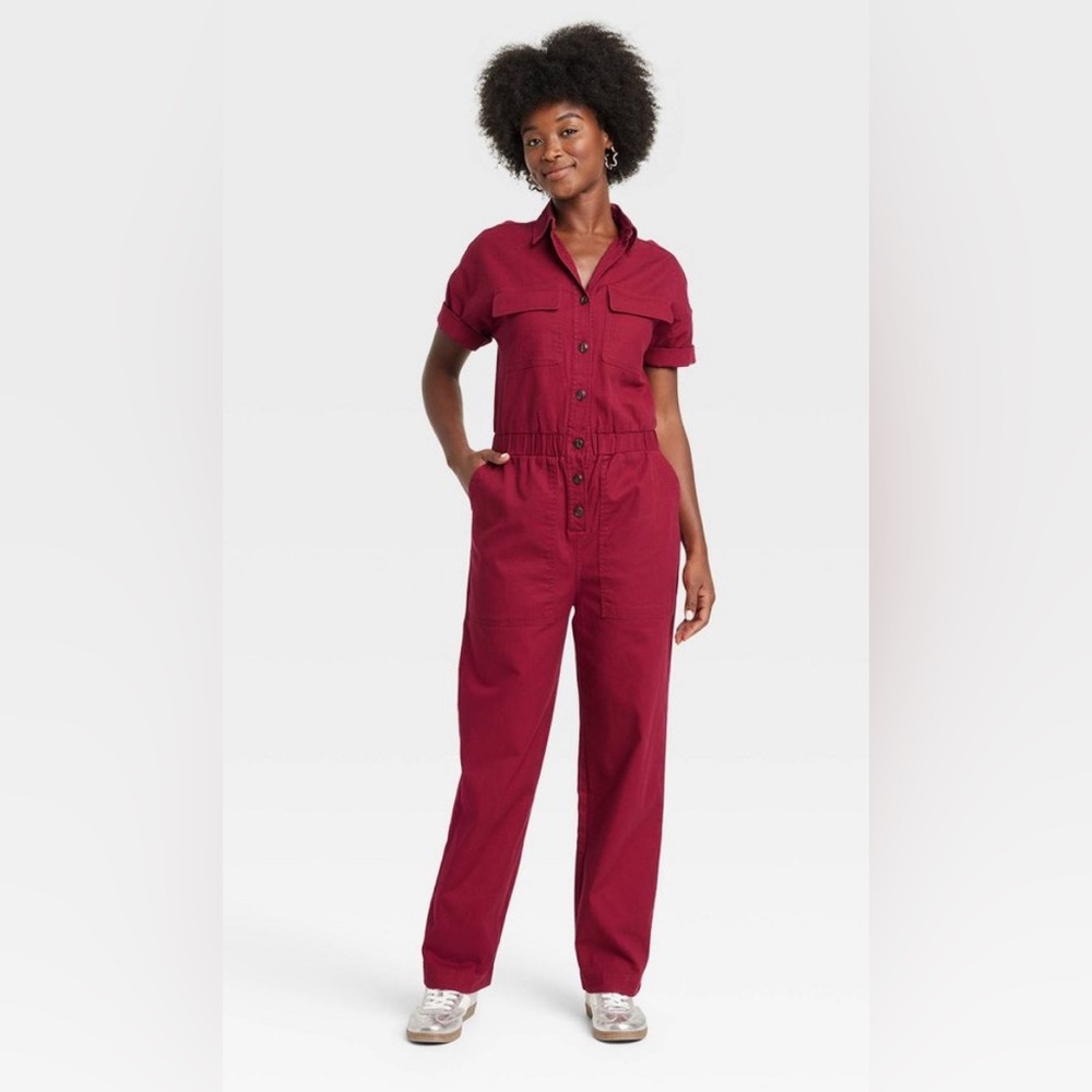 Universal Thread Women's Short Sleeve Boilersuit Jumpsuit Burgundy Size 16